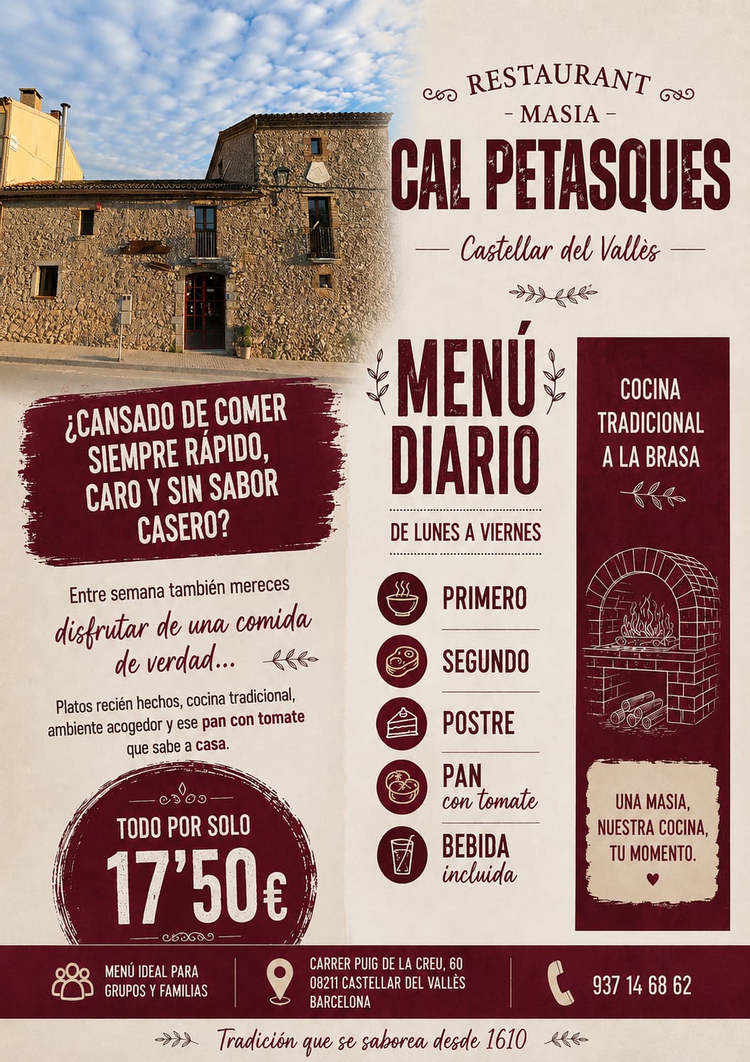 Menú Diario Especial Masia Cal Petasques en Castellar del Vallès